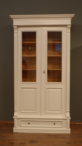 Bücherschrank im Gründerzeitstil massiv Erle mit 2 Glastüren und Schublade