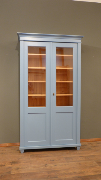 Massivholz Bücherschränke nach Maß, zweitüriger Bücherschrank, massiv Erle, Pastelblau lasiert Massivholz Bücherschränke nach Maß, zweitüriger Bücherschrank, massiv Erle, Pastelblau lasiert