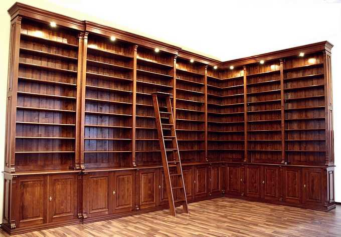 Eckregal Massivholz mit Türen und Leiter ECKE7 - Bild 1 Eckregal Massivholz mit Türen und Leiter ECKE7 - Bild 1