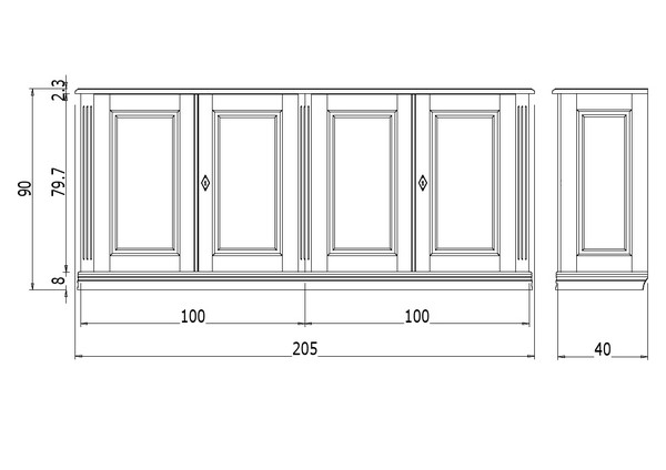 Zeichnung mit Maßen der Kommode KOMM1 - Bild 8 Zeichnung mit Maßen der Kommode KOMM1 - Bild 8