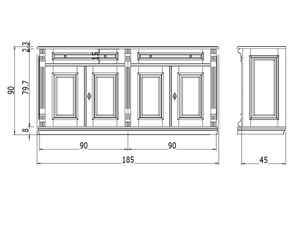 Maßangaben zu diesem Beispiel Kommode KOMM4 - Bild 8 Maßangaben zu diesem Beispiel Kommode KOMM4 - Bild 8