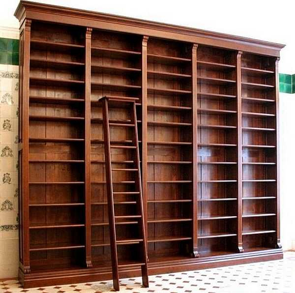 Regalwand aus Massivholz mit Leiter WAND21 - Bild 1 Regalwand aus Massivholz mit Leiter WAND21 - Bild 1