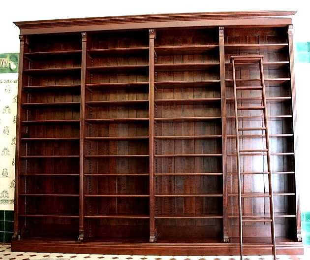 Bücherwand massiv aus Holz mit Leiter WAND5 - Bild 3 Bücherwand massiv aus Holz mit Leiter WAND5 - Bild 3