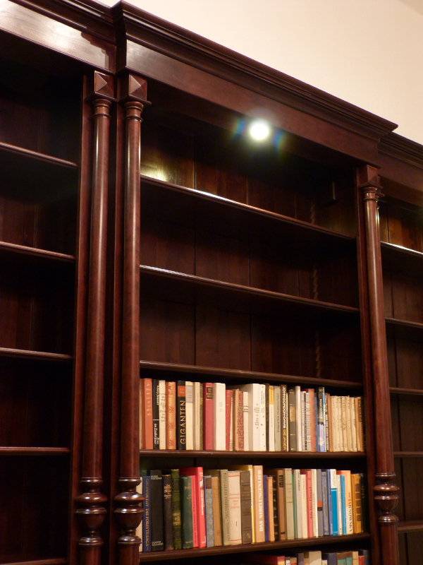 Massivholz Bücherregal im Gründerzeitstil mit Säulen und Beleuchtung Massivholz Bücherregal im Gründerzeitstil mit Säulen und Beleuchtung