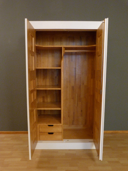 Kleiderschrank, Massivholz Erle, weiss lasiert