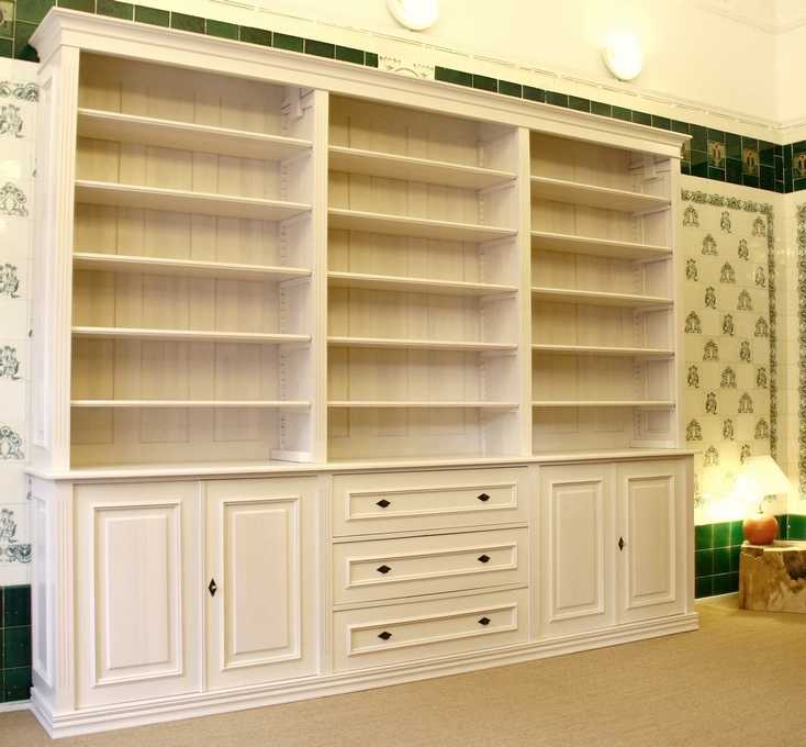 Bücherwand in weiß mit Türen und Schubladen DREIER19 - Bild 1