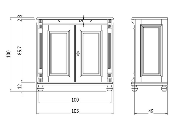Zeichnung mit Maßen für das Beispiel Kommode KOMM2 - Bild 8