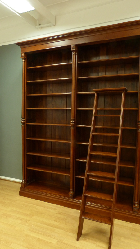 Massivholz Bücherregal mit Säulen und Leiter auch nach Maß