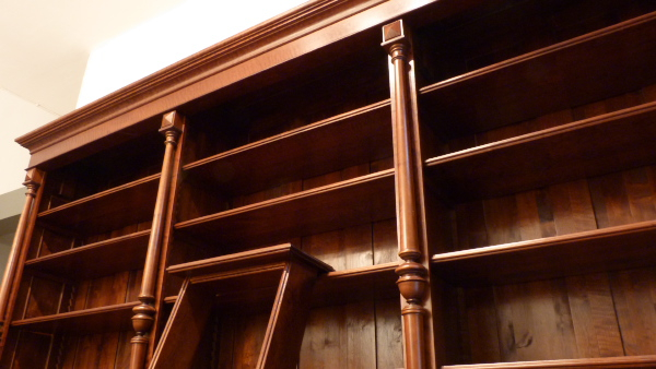 Massivholz Bücherregal mit Säulen und Leiter auch nach Maß